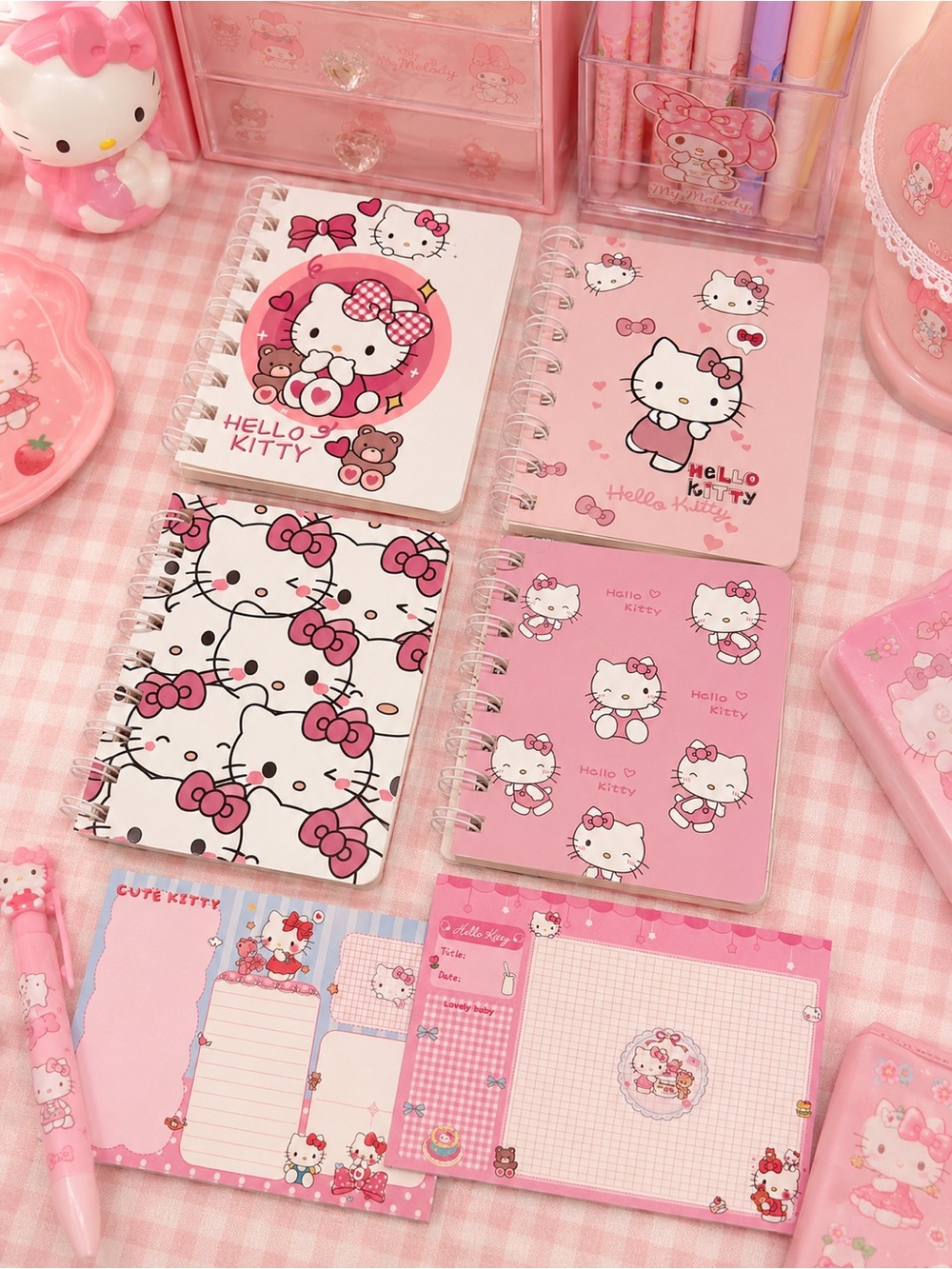 2/20 Sanrio Hello Kitty Pink Mini Spiral Notebooks Set + 2 mini notepads kawaii